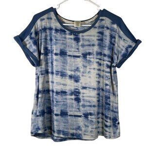 Women's Lucky Brand Small Blue White Tie Dye Cuff Sleeve Pullover Blouse Shirt